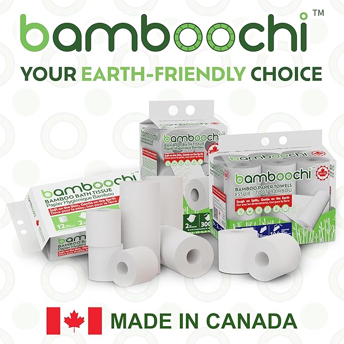 Bamboo Toilet Paper, Septic Safe Toilet Paper 2 Ply 24 Rolls 300 Sheets Per Roll, Soft Unscented Bath Tissue, RV Safe, Eco-Friendly, Non Chlorine, PFAS Free, Made in Canada