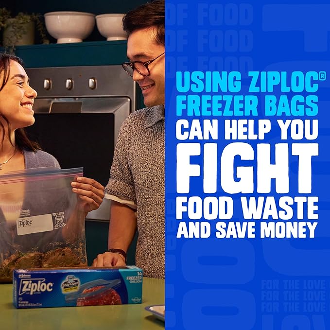 Ziploc Gallon Food Storage Freezer Bags, Stand-Up Bottom, Easy to Fill, 16 Count (Packaging May Vary)