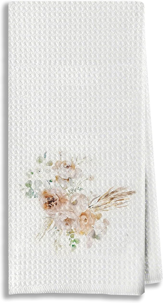 Yellow Floral Kitchen Towels & Hand Towels 16x24 Inches - Soft Absorbent for Drying Dishes, Kitchen & Bathroom Decor, Housewarming Gifts