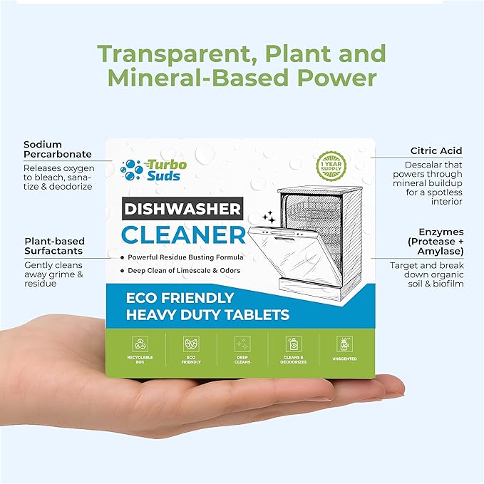 Dishwasher Cleaner and Deodorizer XL Tablets – Heavy-Duty Descaler & Odor Remover for Hard Water, Removes Spots & Residue, Enhance Drying & Shine, 12 Pack (1 Year Supply)
