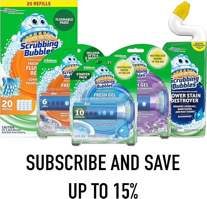 Scrubbing Bubbles Flushable Toilet Bowl Wand Cleaner Refills, Fresh Brush Cleaner Toilet Refill Pads, Removes Limescale & Odors, Citrus Scent, 20 Count (Pack of 2)