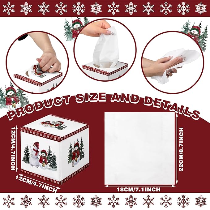 Yeaqee 6 Pack Christmas Facial Tissue Cube Box Square 480 Sheets Snowman Snowflake Christmas Paper Facial Tissues Cube Box for Winter Xmas Holiday Kitchen Office Home Xmas Car Decor