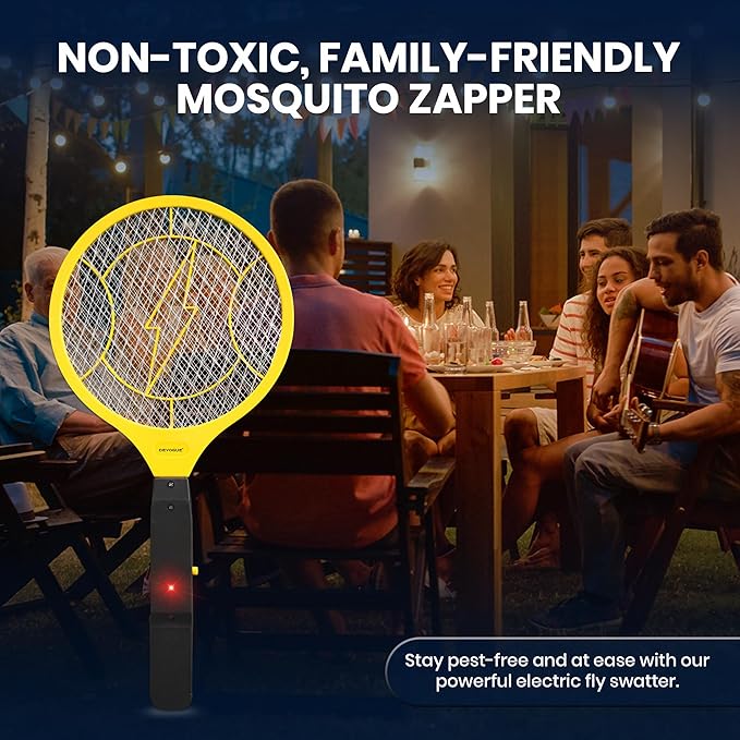 DEVOGUE® Pack of 2 Electric Fly Swatter Bug Zapper Operated with 2 * AA Batteries Flies Killer Indoor & Outdoor Pest Control Mosquito Zapper and Insect Catcher Racket (Packing May Varies)