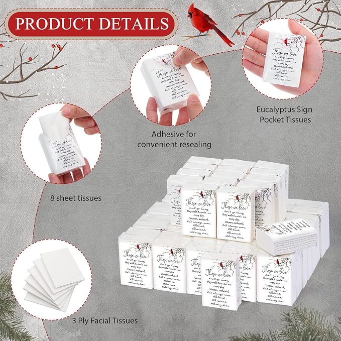 Fumete 100 Packs Tissue Paper for Funeral Memorial Tissues Packs for Guests Pocket Napkins Those We Love Don't Go Away 3 Ply 700 Sheets Napkins Wedding Supplies for Family(Cardinal)