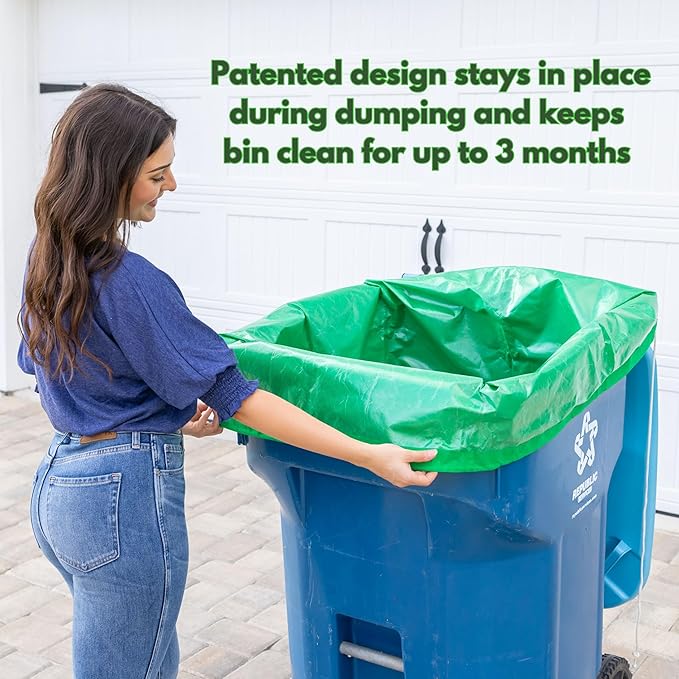 Reusable Recycling Bin Liner Bags - Pack of 2 - Patented Design Stays in Place During Dumping and Keeps Recycling Bin Clean for Up to 3 Months (Medium)