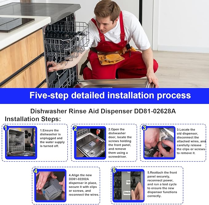DD81-02628A Dishwasher A/S- Dispenser Rinse Aid (4.2 * 4.7 * 2.1in), DD81-02202A Detergent & Rinse Aid Dispenser - Compatible for Samsung DW80M2020US, DW80R2031US/UG, DW80N3030US/UW/UB etc. Part
