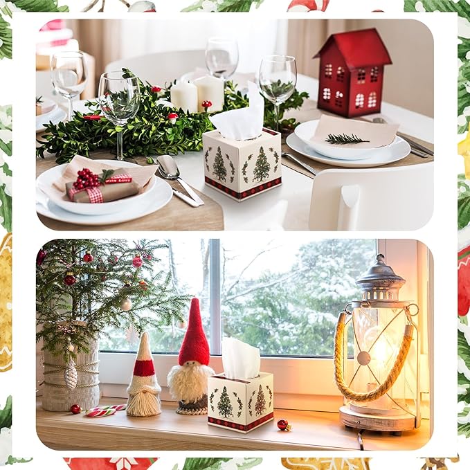 Yeaqee 6 Pack Christmas Facial Tissue Cube Box Square 480 Sheets Xmas Tree Christmas Paper Facial Tissues Cube Box for Winter Xmas Holiday Kitchen Office Home Car Decor