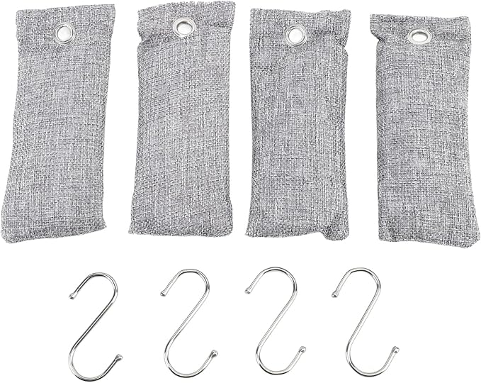 Activated Charcoal Odor Absorber Bags, 4pcs Reusable Bamboo Charcoal for Home, Car, Wardrobe