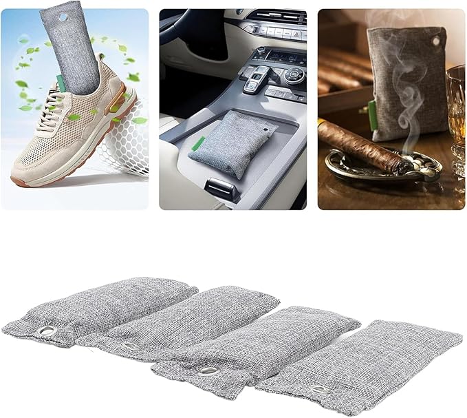 Activated Charcoal Odor Absorber Bags, 4pcs Reusable Bamboo Charcoal for Home, Car, Wardrobe