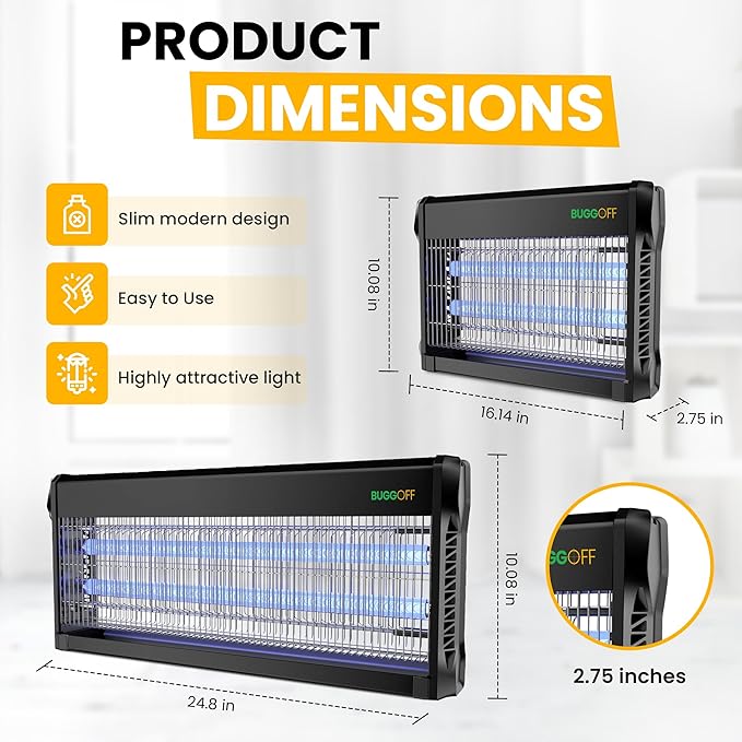 Black Modern Indoor Electric Bug Zapper, 2000 SQFT Coverage, 3500 Volts of Stunning Power, 40 Watts, Kills Mosquitos Gnats, Flys & More. 10 Year Warranty, X2 Free Repalcment Bulb (4 Pack)