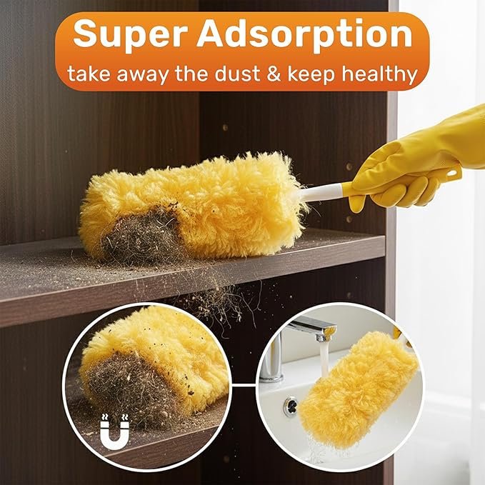 Heavy Duty Duster Refills 30 Pack, 360° Multi Surface Feather Dusters Kit with Extendable 3FT Handle, Disposable Microfiber Dusters for Cleaning Furniture, Blinds, Ceiling Fan & Car