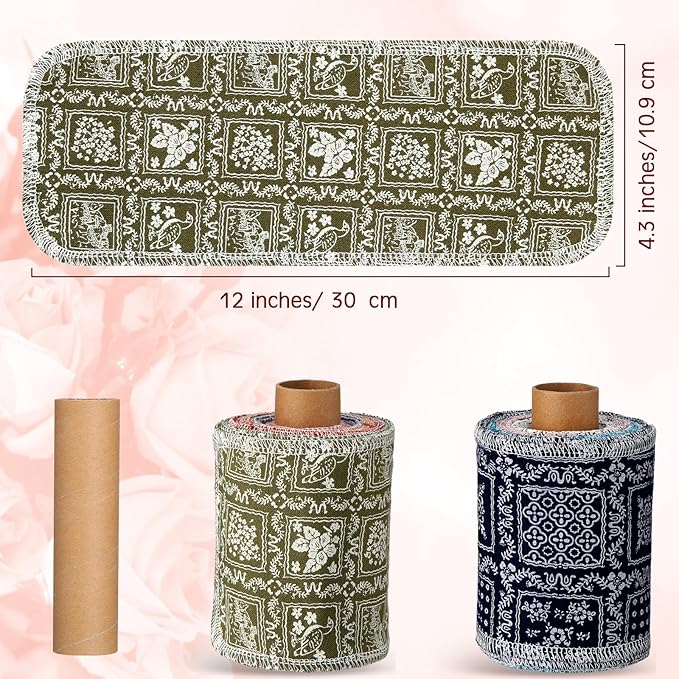 VitalCozy 50 Pcs Reusable Toilet Washable Bidet Towels Rerollable Cloth Wipes Paperless Towels Roll Absorbent Cotton for Kitchen Paperless Dishcloths (Vintage Flower)