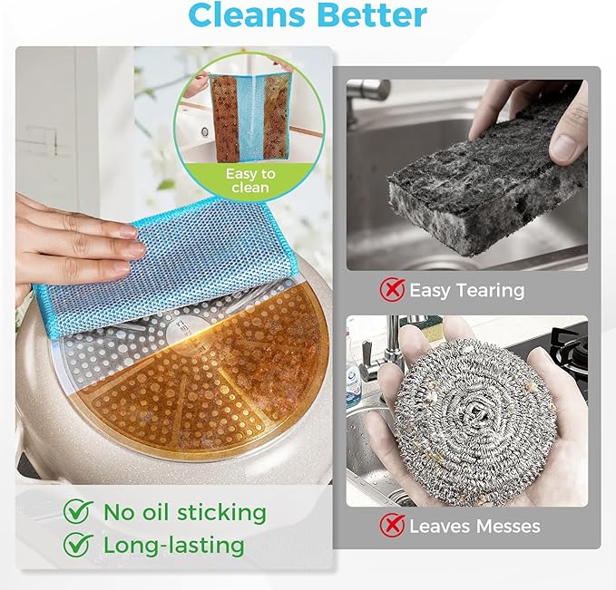 AIDEA Non Scratch Wire Dishcloth 24PK, Upgraded Wire Dishwashing Rag for Kitchen, Dual Sided, Washable Dish Cloths, Cleaning Pads Steel Scrubber for Cookware, Sinks, Dishes, Stove Tops, 7"×8"