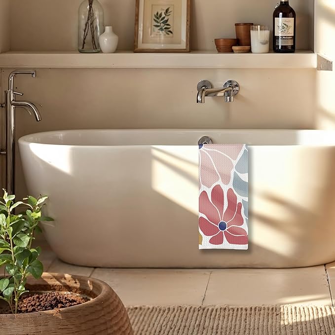 Boho Kitchen Towel 16x24 Inches - Colorful Abstract Floral Design, Absorbent Dish Towel for Home Decor - Stylish Bohemian Gift for Art Lovers