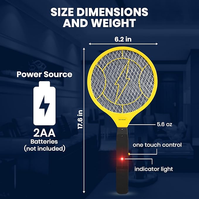 DEVOGUE® Pack of 2 Electric Fly Swatter Bug Zapper Operated with 2 * AA Batteries Flies Killer Indoor & Outdoor Pest Control Mosquito Zapper and Insect Catcher Racket (Packing May Varies)