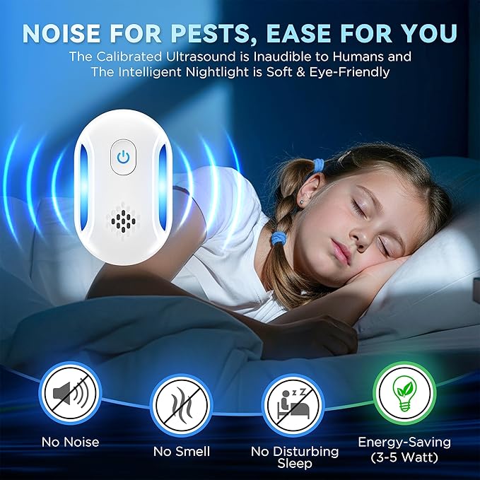 (2025 Upgraded) Ultrasonic Insect & Pest Indoor Repeller – Stronger Driving Force, Plug-in Control Electronic Repellent for Roach, Mouse, Rodent, Bugs, Spider, Mice, Ant, 2 Mode Switching (6 Pack)