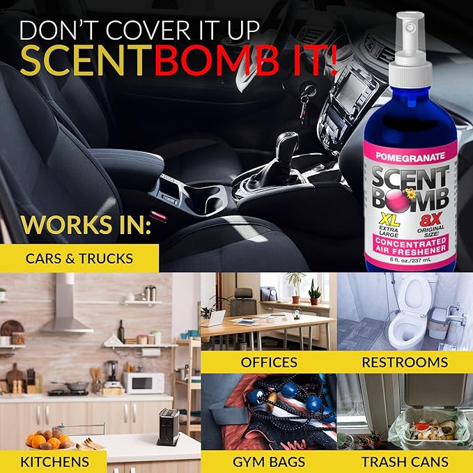 Scent Bomb Air Freshener Spray, Long-Lasting Odor Eliminator for Home & Car, Effective Deodorizer for Kitchen, Bathroom, Fresh Room Spray & Smell Neutralizer, Pomegranate Scent