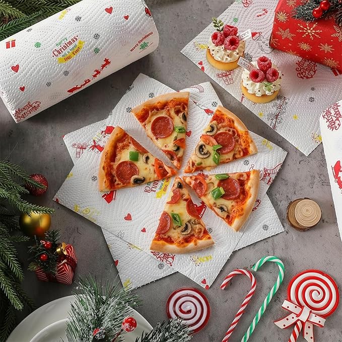 Christmas Kitchen Paper Towels:Disposable Cleaning Towels Xmas Kitchen Tissue Highly Absorbent Hand Towels for Holiday Kitchen Business Resturant (2 rolls)