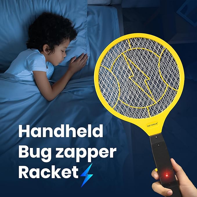 DEVOGUE® Pack of 2 Electric Fly Swatter Bug Zapper Operated with 2 * AA Batteries Flies Killer Indoor & Outdoor Pest Control Mosquito Zapper and Insect Catcher Racket (Packing May Varies)