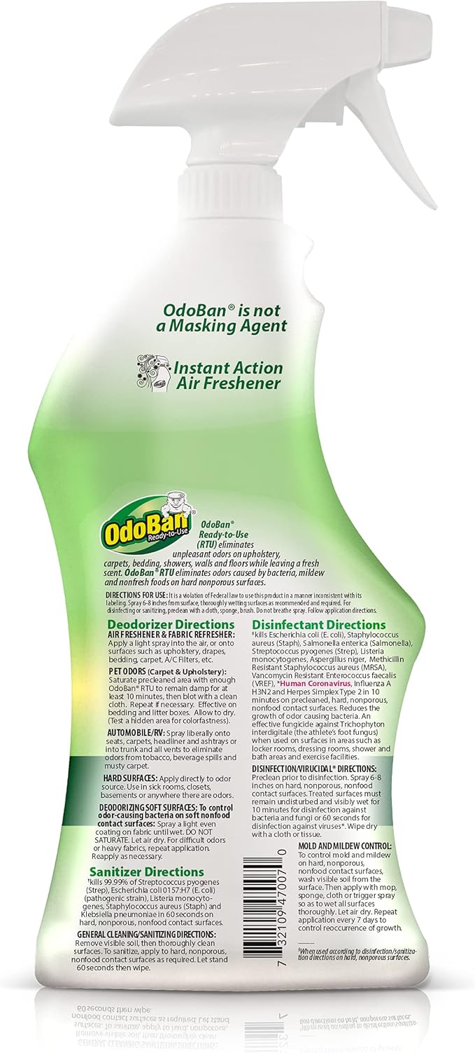 OdoBan Ready-to-Use Disinfectant and Odor Eliminator, Set of 3 Spray Bottles, 32 Ounces Each, Original Eucalyptus Scent