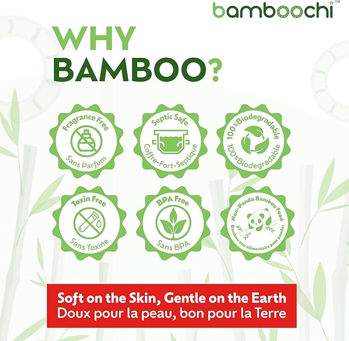 Bamboo Toilet Paper, Septic Safe Toilet Paper 2 Ply 96 Rolls 300 Sheets Per Roll, Soft Unscented Bath Tissue, RV Safe, Eco-Friendly, Non Chlorine, PFAS Free, Made in Canada