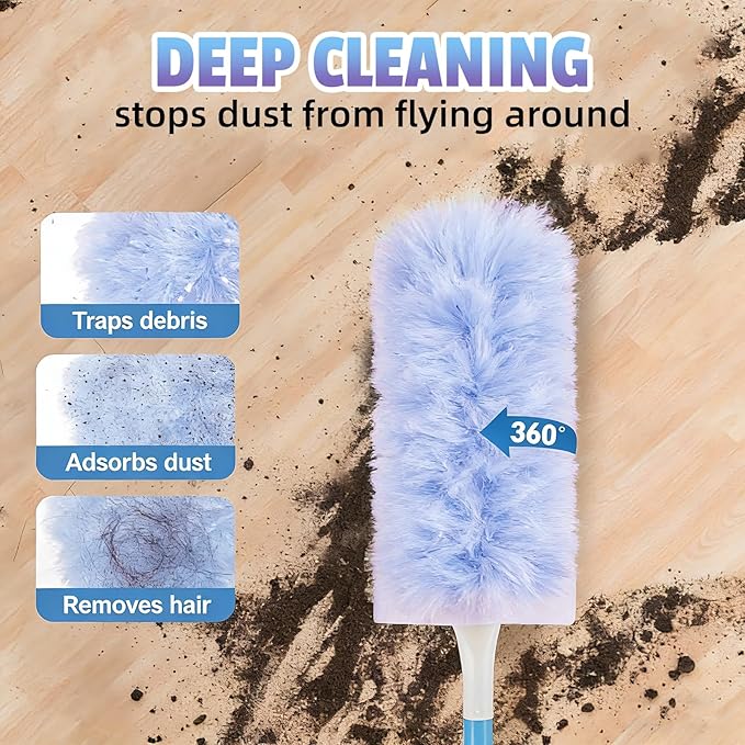 360° Duster Refills Compatible for Swiffer Duster, 20-Pack Heavy Duty Dusting Kit with 1 Extended Handle 3FT + 1 Short Handle, Multi-Surface Cleaning Kit for Ceiling Fans, Bookshelf, Blinds, Furniture