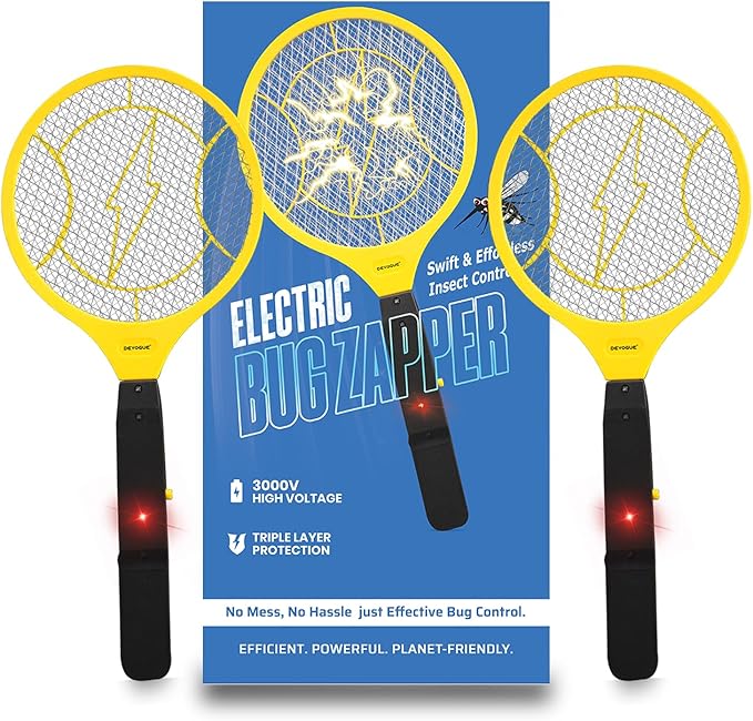 DEVOGUE® Pack of 2 Electric Fly Swatter Bug Zapper Operated with 2 * AA Batteries Flies Killer Indoor & Outdoor Pest Control Mosquito Zapper and Insect Catcher Racket (Packing May Varies)