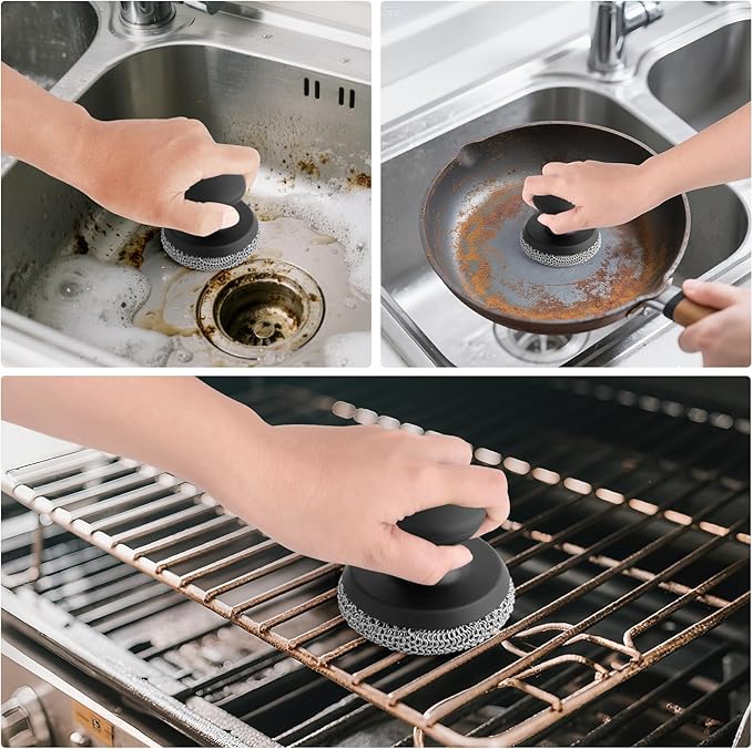 2PCS Cast Iron Scrubber Cleaner, Chainmail Scrubber for Cast Iron Pan Skillet, Dish Scouring Pad, 316 Stainless Steel Brush/Scraper for Metal Skillet Scrubbing, Wok, Dutch Oven Cleaning - Thick+Thin