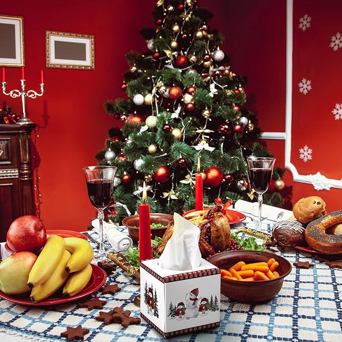 Yeaqee 6 Pack Christmas Facial Tissue Cube Box Square 480 Sheets Snowman Snowflake Christmas Paper Facial Tissues Cube Box for Winter Xmas Holiday Kitchen Office Home Xmas Car Decor