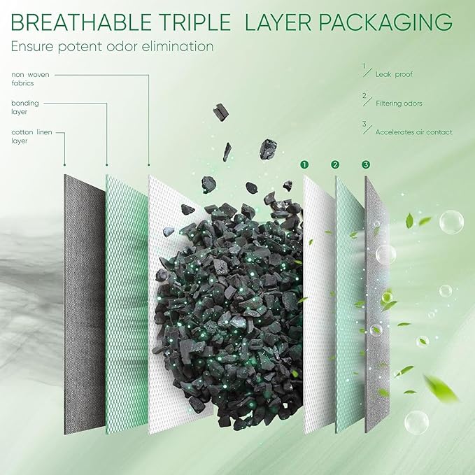Activated Charcoal Odor Absorber Bags, 4pcs Reusable Bamboo Charcoal for Home, Car, Wardrobe