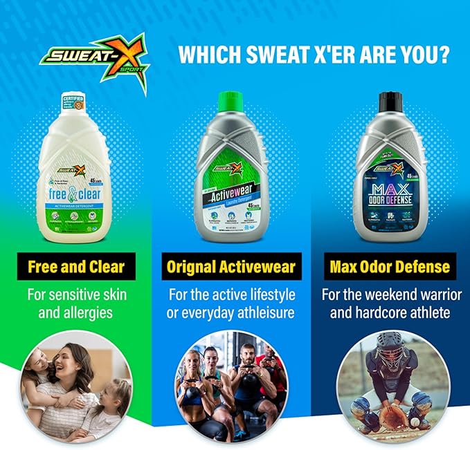 Sweat X Original Activewear Laundry Detergent – Remove the Worst Odors & Toughest Stains – High Performance Sports Wash for Training Gear & All Fabric Types – 45 Loads – 1 Pack