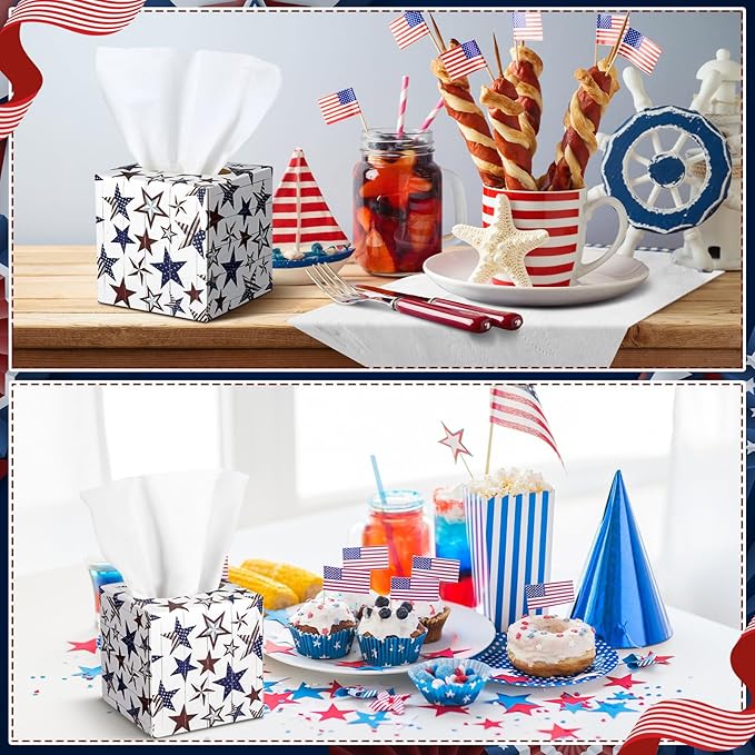 12 Pack Veterans Day Patriotic Facial Tissues Cube Face Boxes 600 Sheets 3 Ply Red White and Blue Small Square Tissues Bulk for Labor Car Bedroom Supplies(Independence Day Star)