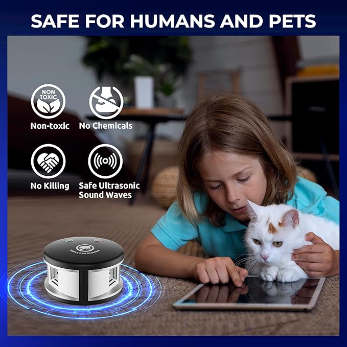 X-PEST Ultrasonic Rodent Repeller Indoor, 360° Squirrel Repellent Mice Deterrent, 3 Mode Switch with Pressure Wave, Plug in Multiple Pest Deterrent Control, Black