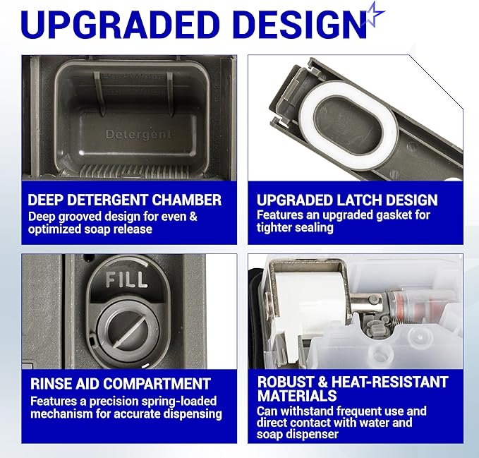 [Upgraded] BlueStars W10861000 Dishwasher Detergent Dispenser - Compatible with Whirlpool Kitchenaid Dishwasher Rinse Aid Dispenser WDT730PAHZ0 - Replaces W10620296 W10620298 W10620297 PS11731570