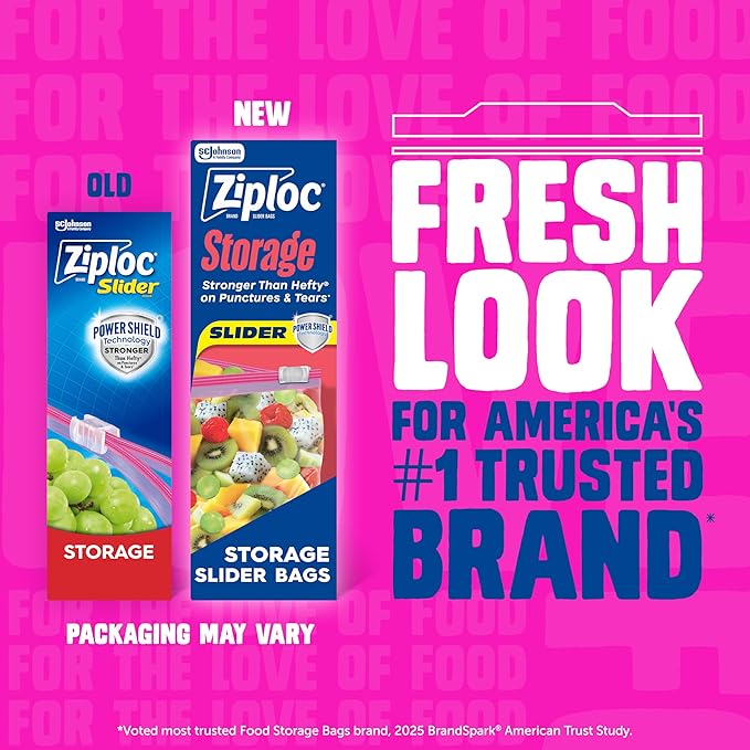 Ziploc Quart Food Storage Slider Bags, Power Shield Technology for More Durability, 42 Count
