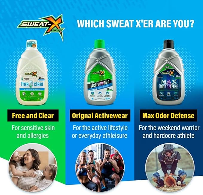 Sweat X Max Odor Defense Laundry Detergent – Remove the Worst Odors & Toughest Stains – High Performance Sports Wash for Training Gear & All Fabric Types – 45 Loads – 1 Pack