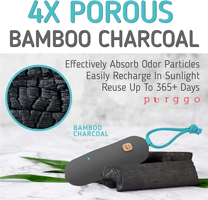 Bamboo Charcoal Shoe Deodorizer Air Purifying Bag - Natural Odor Eliminator - Last 365+ Days - No Chemicals - Air Freshener for Shoes and Closet - Remove Odor Naturally - [2 Pack] [Gray]