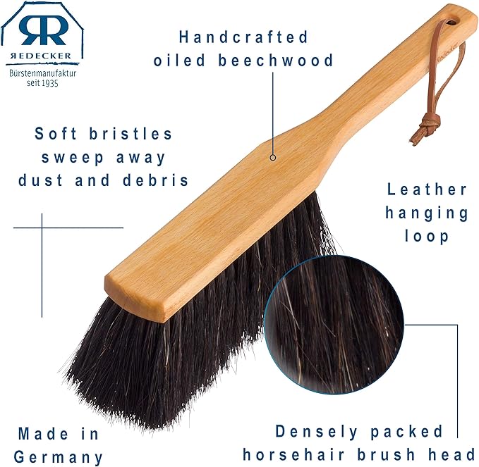 Redecker Horsehair Hand Brush Delta with Oiled Beechwood Handle, 13-3/8-Inches