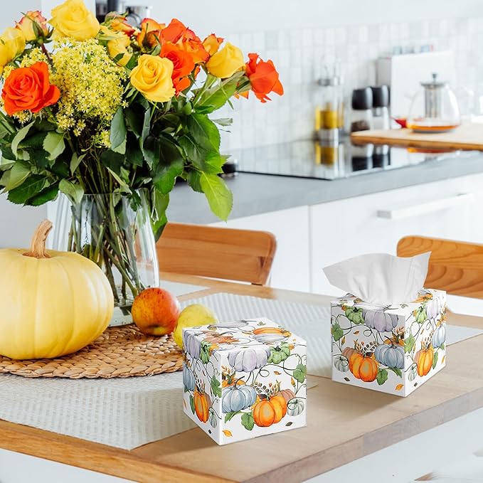 Yeaqee 6 Pack Thanksgiving Pumpkin Facial Tissue Cube Boxes 2 Ply 480 Sheets Fall Paper Facial Large Square Tissues Cube Box Travel Size for Autumn Thanksgiving Fall Harvest Home Bathroom Kitchen