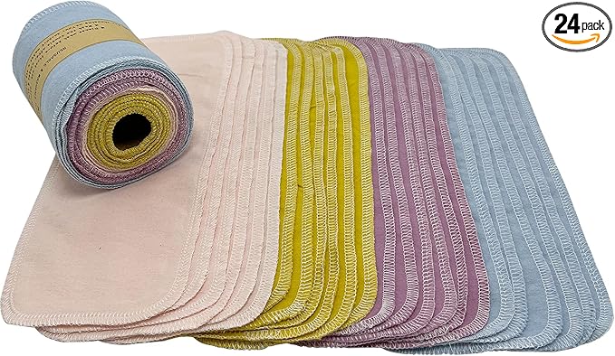 Reusable Toilet Paper Towels 24 Count Roll,Washable Absorbent No Tear Bidet Towels Cotton Cloth,Zero Waste Cleaning Supplies for Bathroom (Solid 4 Colors B)