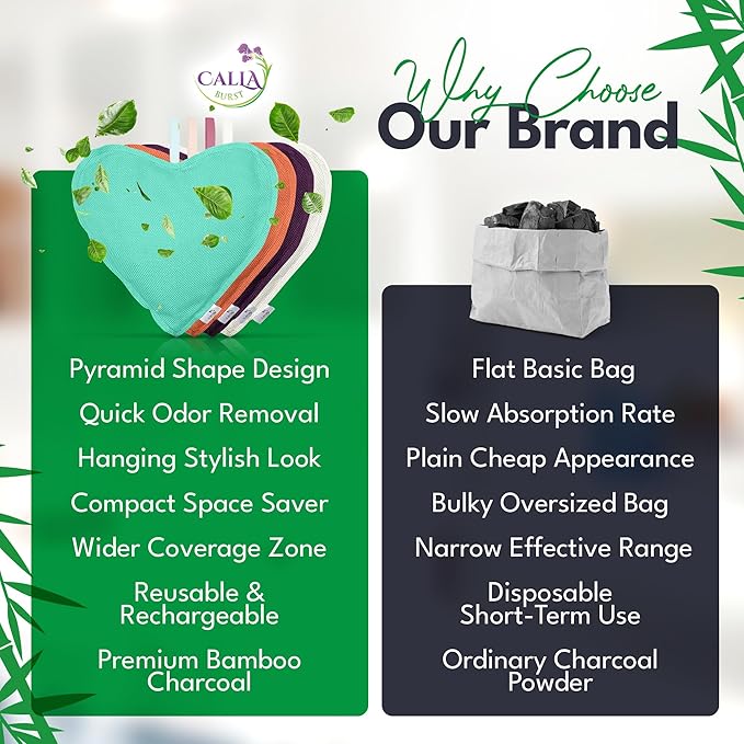 4 Pack Bamboo Charcoal Air Purifier Bags 200 Grams Each - Odor Absorber for Home, Car, Pets, Activated Charcoal Natural Freshener, Eco-Friendly & Reusable (Heart Shape)