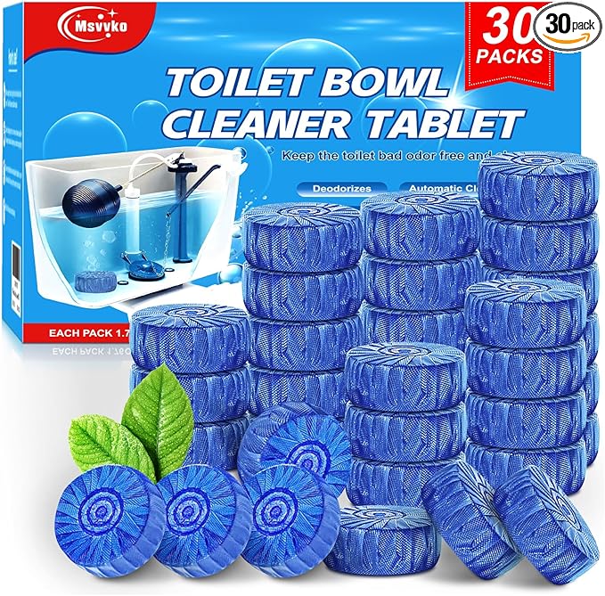 Toilet Bowl Cleaner Tablets Blue Toilet Tank Cleaners, Septic-Safe Hard Water Stain Remove, Bathroom Automatic Toilet Cleaning & Deodorizer, Fresh Scent - 30 Tabs