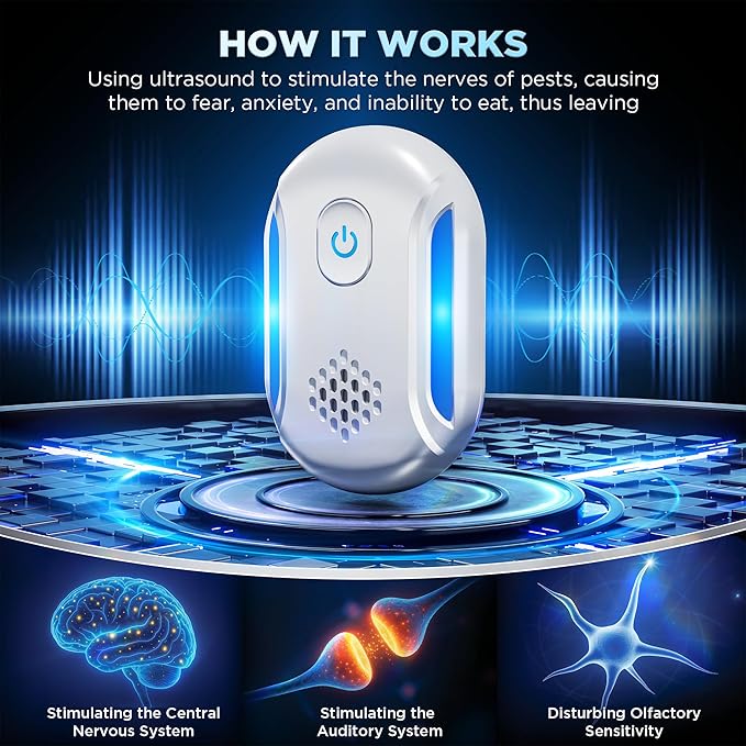(2025 Upgraded) Ultrasonic Insect & Pest Indoor Repeller – Stronger Driving Force, Plug-in Control Electronic Repellent for Roach, Mouse, Rodent, Bugs, Spider, Mice, Ant, 2 Mode Switching (6 Pack)