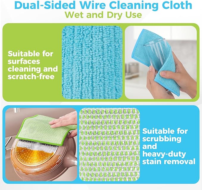 AIDEA Non Scratch Wire Dishcloth 24PK, Upgraded Wire Dishwashing Rag for Kitchen, Dual Sided, Washable Dish Cloths, Cleaning Pads Steel Scrubber for Cookware, Sinks, Dishes, Stove Tops, 7"×8"