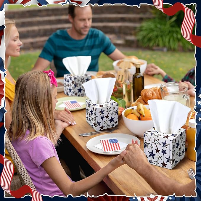 12 Pack Veterans Day Patriotic Facial Tissues Cube Face Boxes 600 Sheets 3 Ply Red White and Blue Small Square Tissues Bulk for Labor Car Bedroom Supplies(Independence Day Star)