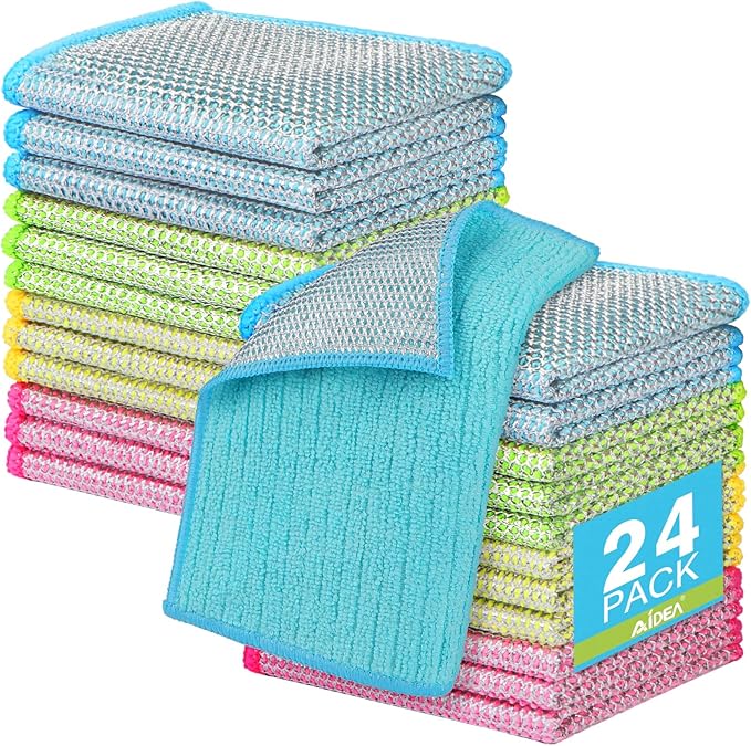 AIDEA Non Scratch Wire Dishcloth 24PK, Upgraded Wire Dishwashing Rag for Kitchen, Dual Sided, Washable Dish Cloths, Cleaning Pads Steel Scrubber for Cookware, Sinks, Dishes, Stove Tops, 7"×8"