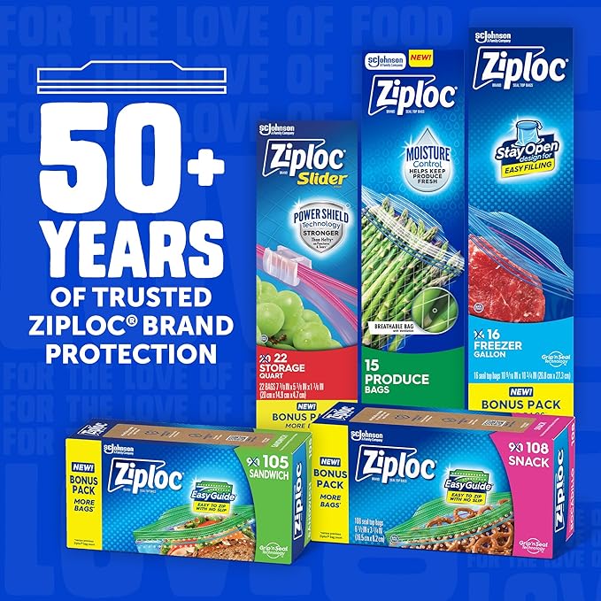 Ziploc Brand Gallon Freezer Storage Bags, Stay Open Design, Easy to Fill, 1 gal, 28 ct