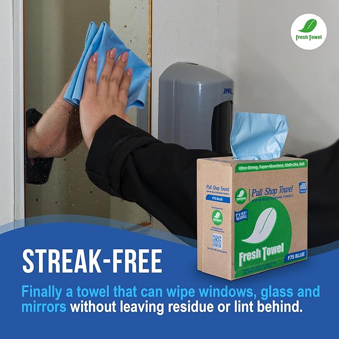 Fresh Towel Pop Up Box of Medium Duty Cleaning Cloths - Disposable Blue Shop Towels, (1 Pop Up Box of 160 Sheets) - 9 x 16.5 inches Cloth Size