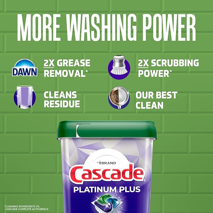 Cascade Platinum Plus Dishwasher Pods, Dish Detergent Soap, Clean Lemon Scent, 62 Count