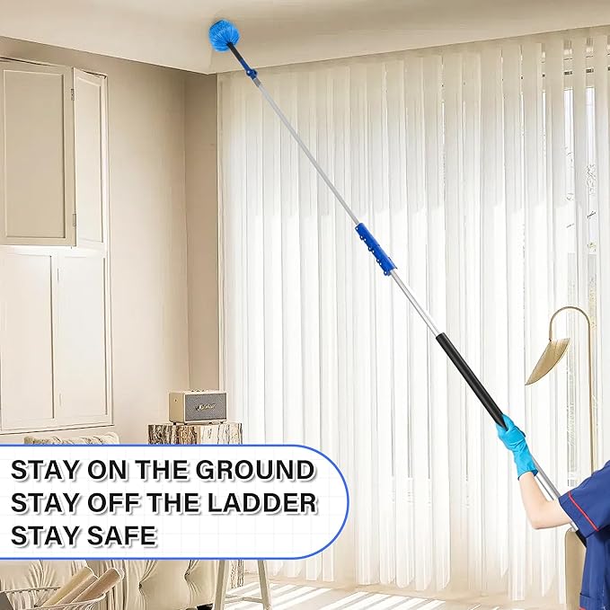 30 Foot High Reach Cleaning Kit with 6-24FT Telescoping Pole - High Ceiling Dusting and Window Cleaning Kit, Cobweb Duster, Window Washer & Squeegee, Fan Duster and Feather Duster